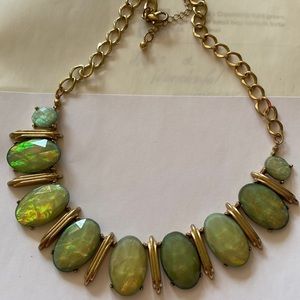 GREEN BLUE ABALONE SHELL OPALINE RHINESTONE COLLAR NECKLACE
